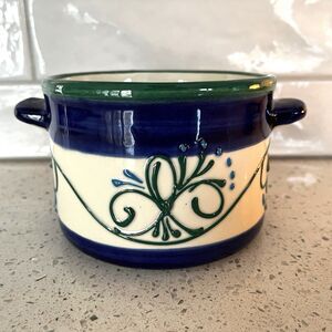 Decorative EL POYETON Spanish Pottery Bowl/Planter Signed Blue Green 5" Spain